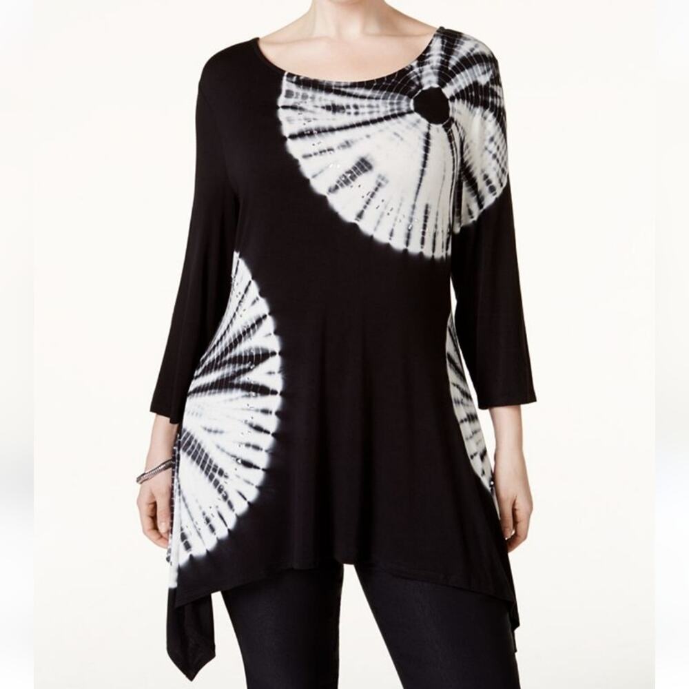 Bellini Shirt Womens Size Small Black White Rhinestone Comfort Stretch Tunic Top